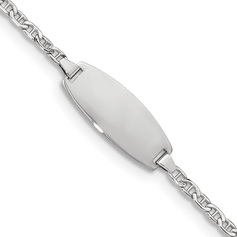 14k White Gold Polished Semi-Solid Chain/Solid Plate Anchor Link Oval 18.5x8.5mm Plate 5.5 inch Baby/Child ID Bracelet
