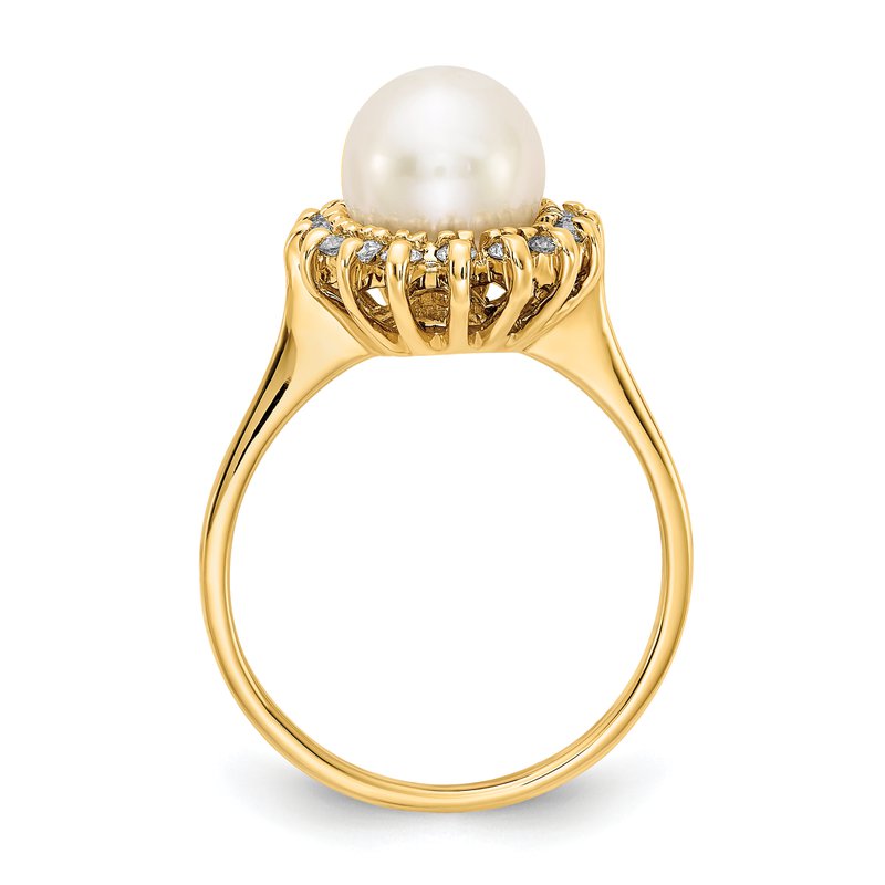 14k 7.5mm FW Cultured Pearl AAA Diamond ring