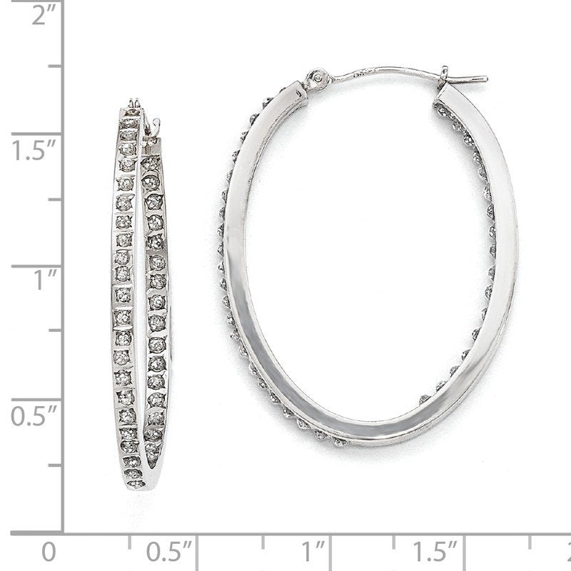 14k White Gold Diamond Fascination Oval Hinged Hoop Earrings