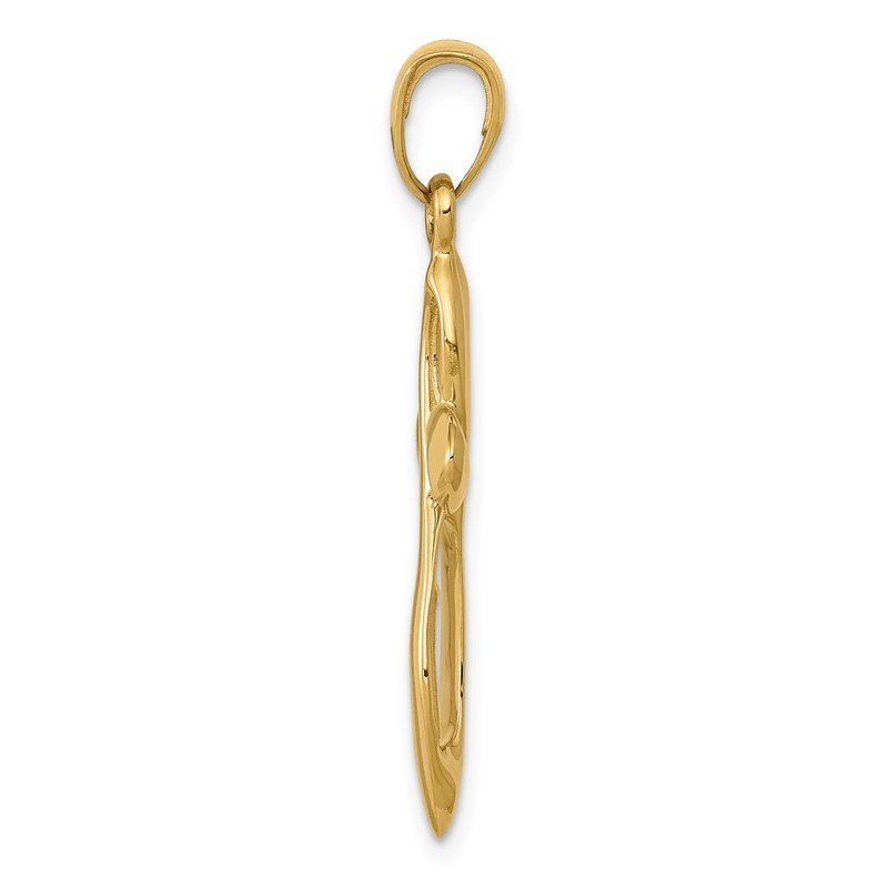 14K Polished with Satin Ribbon Cross Pendant
