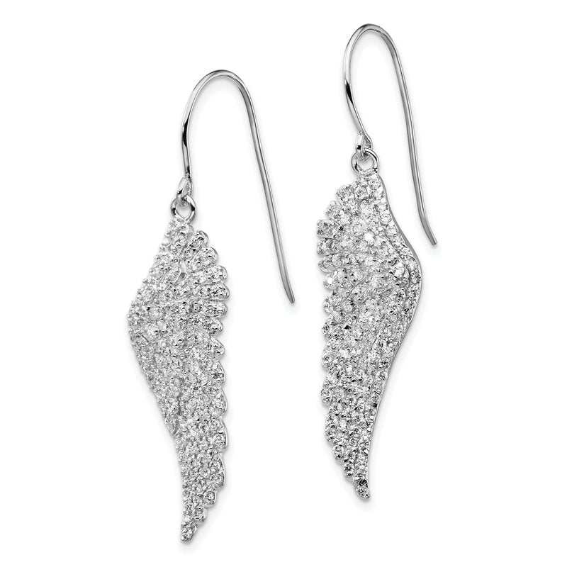 Sterling Silver Rhodium-plated Brilliant-cut CZ Angel Wing Shepherd Hook Dangle Earrings