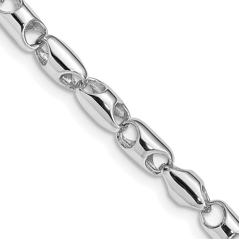 14K White Gold 18 inch 4.1mm Polished Fancy Barrel Link with Fancy Lobster Clasp Chain
