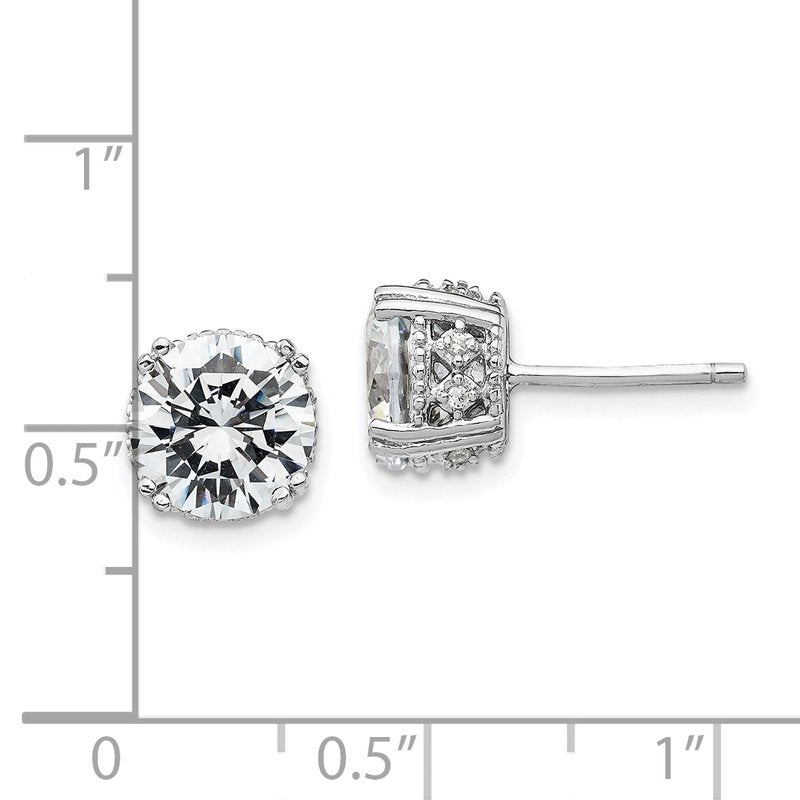 Sterling Silver Rhodium-plated Brilliant-cut 8mm CZ Stud Post Earrings