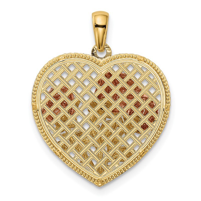 14K Two-tone Polished Flowers in Heart Pendant