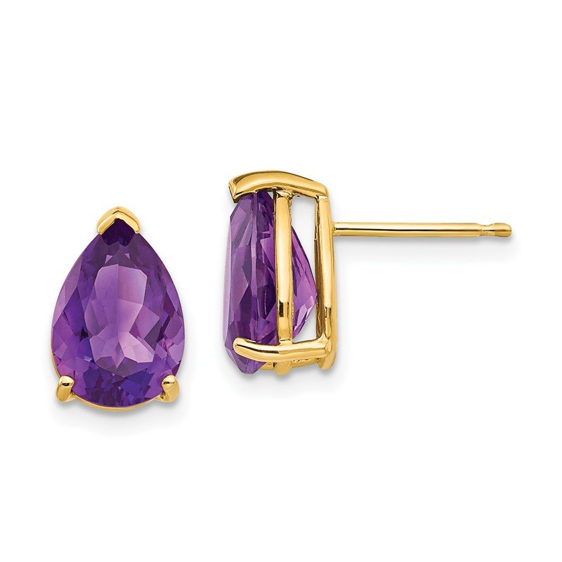 14k 10x7mm Pear Amethyst Post Earrings