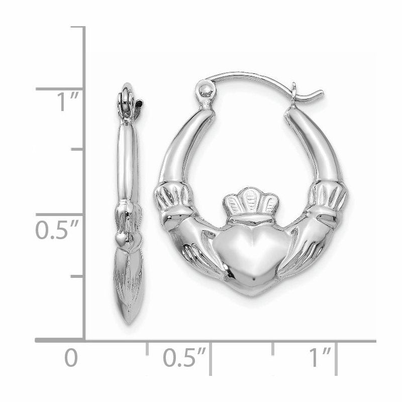 14k White Gold Claddagh Hoop Earrings