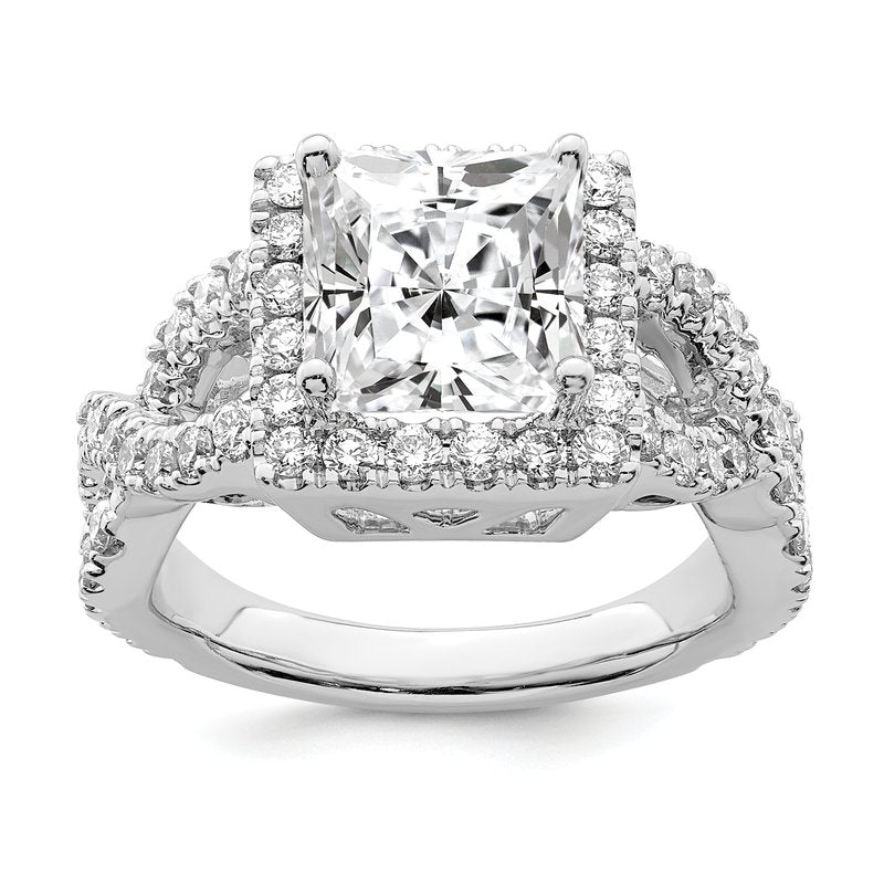 14K White Gold 1/2 carat Lab Grown Diamond VS/SI  D E F  Semi Mount Princess Halo Engagement Ring