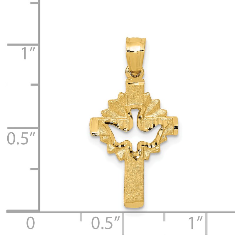 14k Satin Diamond-cut Dove Cross Charm