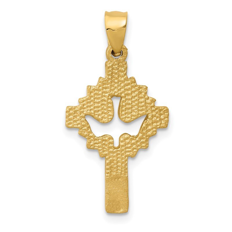 14k Satin Diamond-cut Dove Cross Charm
