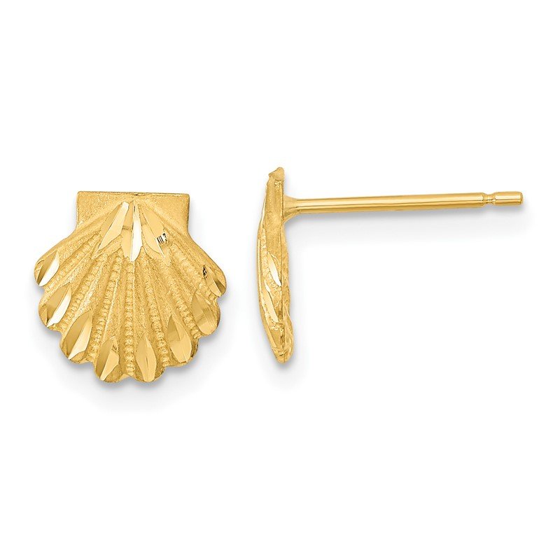 14k Satin Diamond-cut Seashell Post Earrings