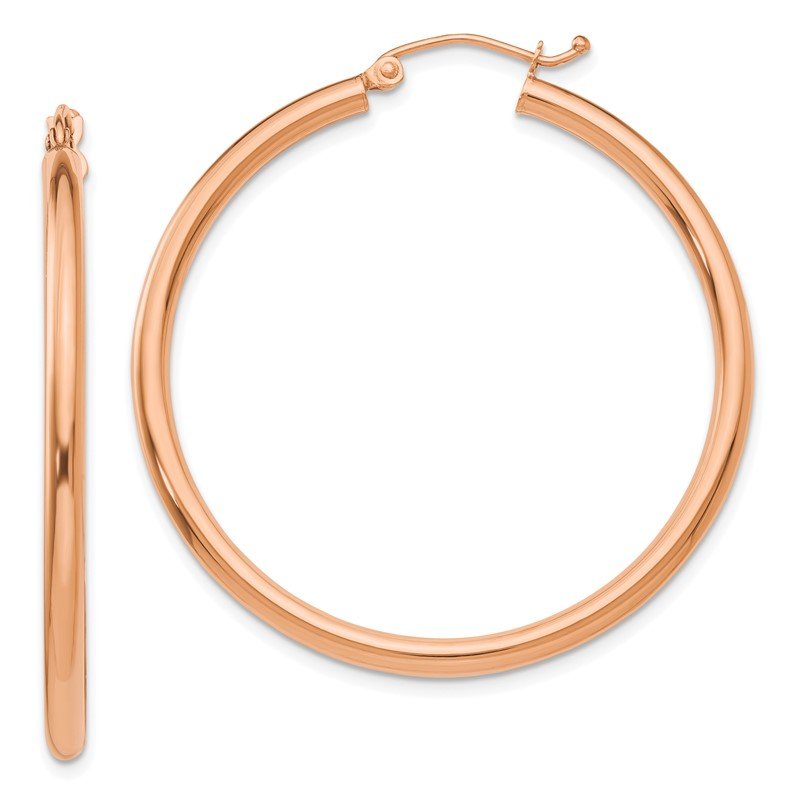 14k Rose Gold 2.5x40mm Polished Lightweight Tube Hoop Earrings