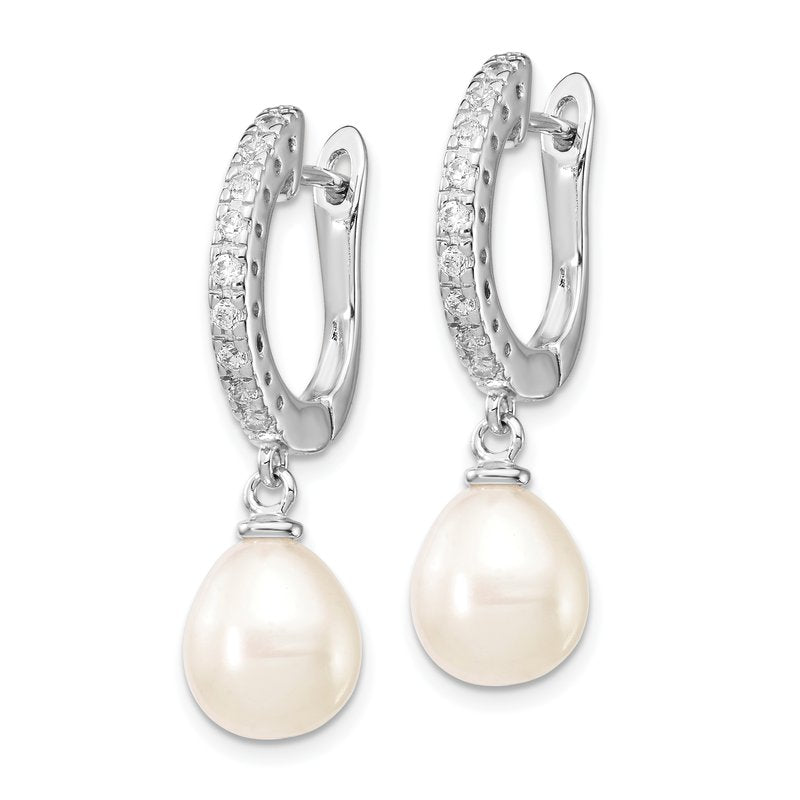 Sterling Silver Rhodium-plated Freshwater Cultured Pearl and Brilliant-cut CZ Dangle Earrings