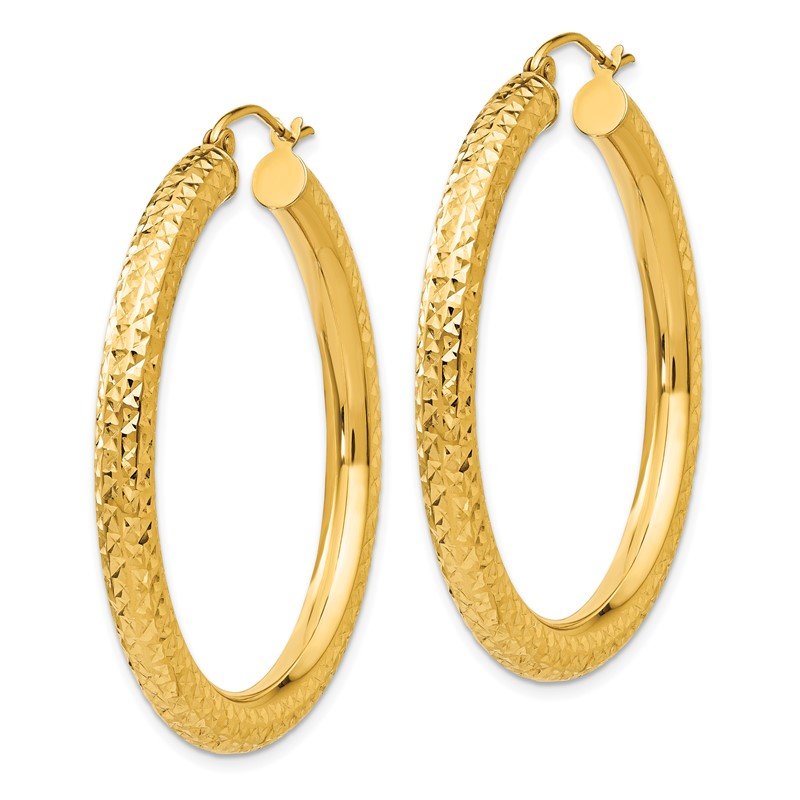 14k 4x40mm Diamond-cut Round Tube Hoop Earrings