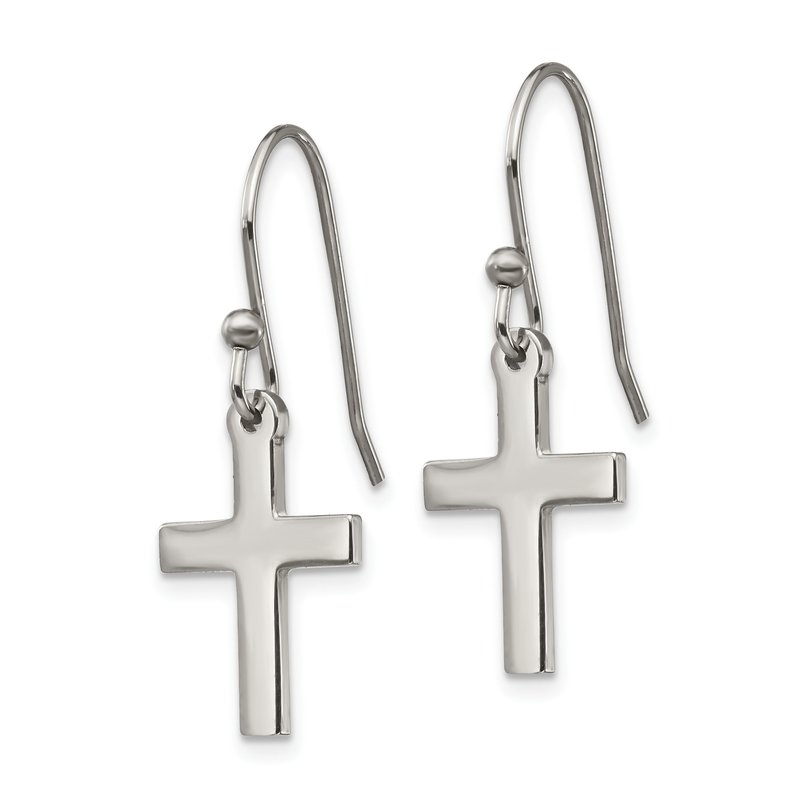 Stainless Steel Polished Cross Dangle Shepherd Hook Earrings