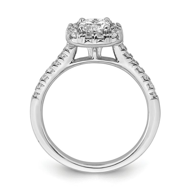14K White Gold 3/8 carat Lab Grown Diamond VS+ F+ Semi-Mount Cushion Halo Engagement Ring