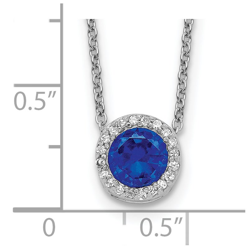 Sterling Silver Rhodium-plated Brilliant-cut Lab Created Dark Blue Spinel and Brilliant-cut White CZ Round Halo 18.25 Inch Necklace