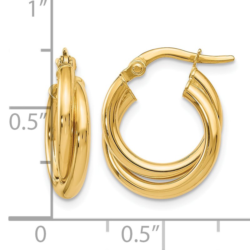 14K Polished Twisted Double Hoop Earrings
