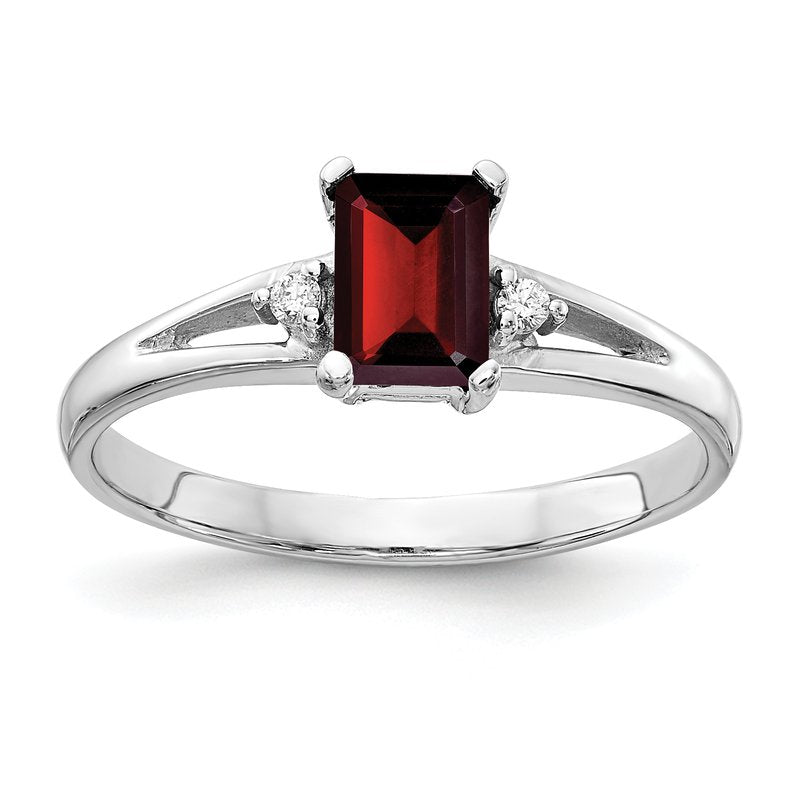14k White Gold 6x4mm Emerald Cut Garnet VS Diamond ring