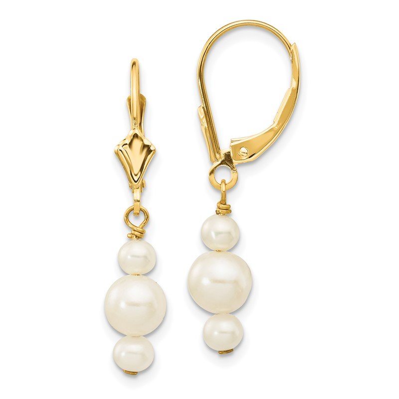 14k 3-3.5mm and 5-5.5mm White Semi-Round Freshwater Cultured Pearl Dangle Leverback Earrings
