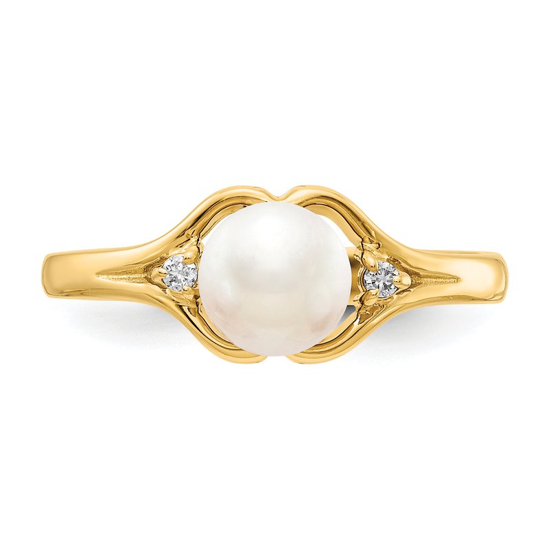 14k 6mm FW Cultured Pearl VS Diamond ring