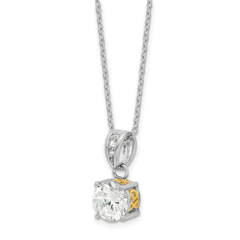 Sterling Silver Rhodium-plated with Gold-plated Accent Brilliant-cut 8mm CZ XO Gallery 18 Inch Necklace