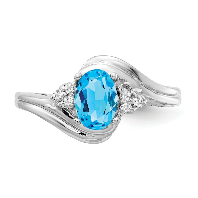 14k White Gold 7x5mm Oval Blue Topaz AA Diamond ring