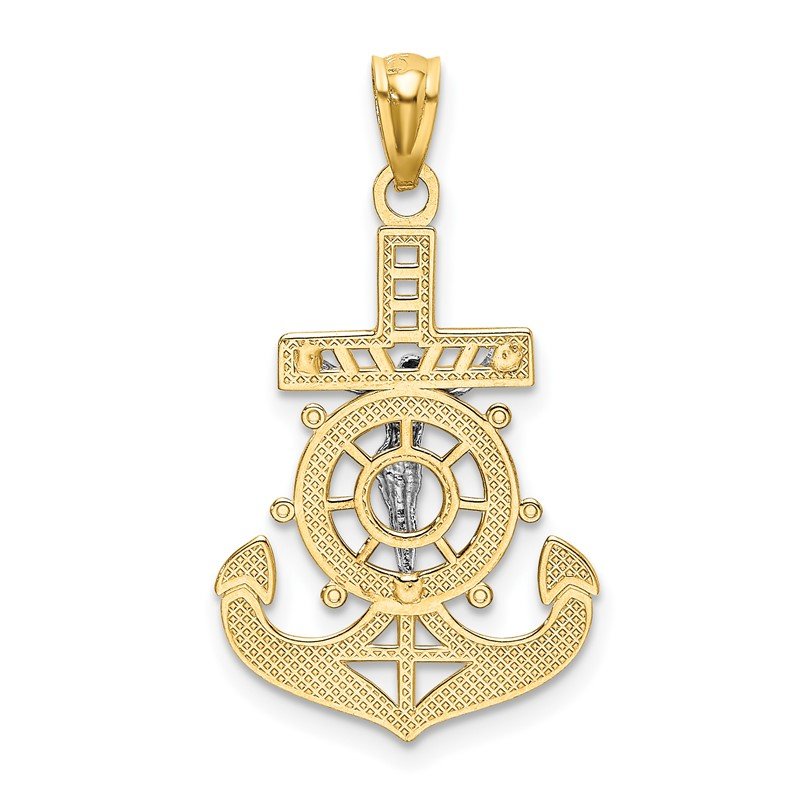14k and White Rhodium Polished Mariners Crucifix Pendant