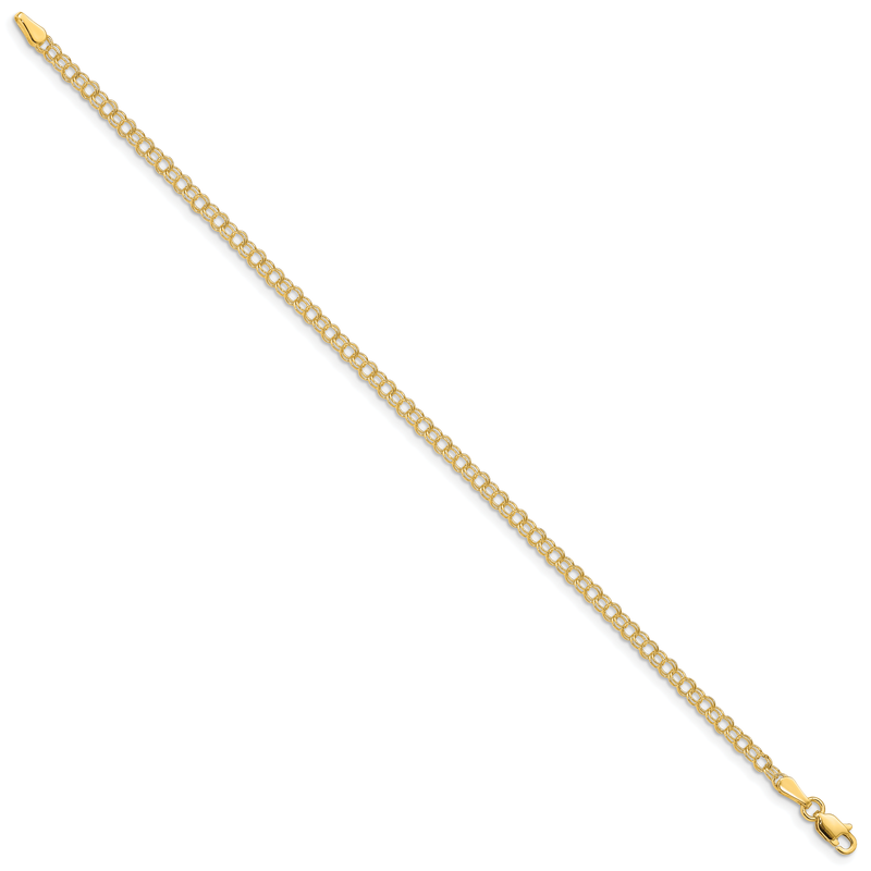 14k 3mm Solid Double Link 7 inch Charm Bracelet
