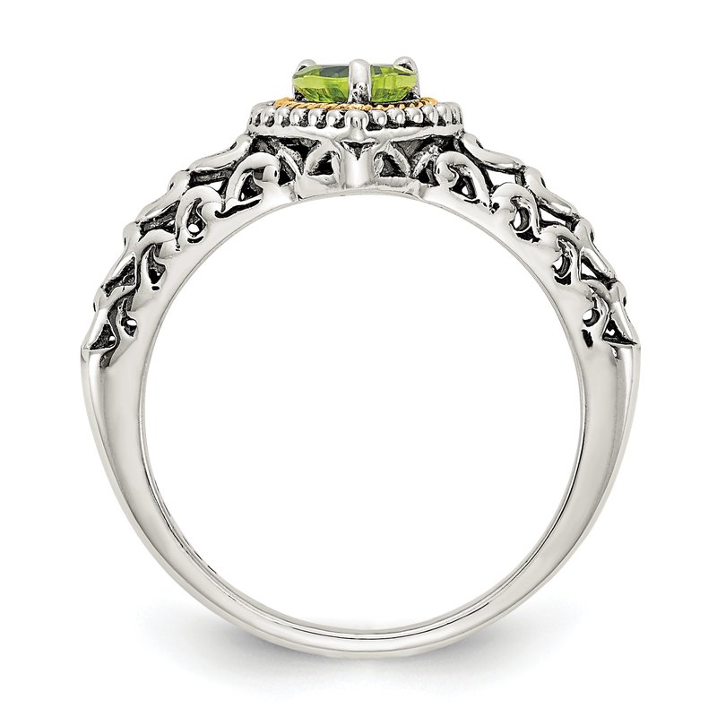 Sterling Silver with 14K Accent Antiqued Heart Peridot Ring