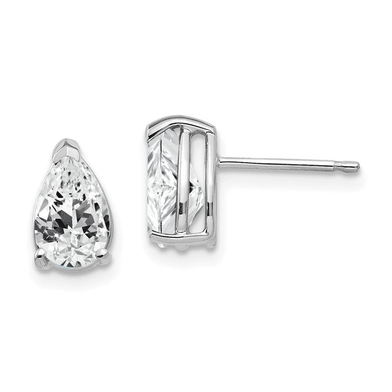 14k White Gold 8x5mm Pear Cubic Zirconia Post Earrings