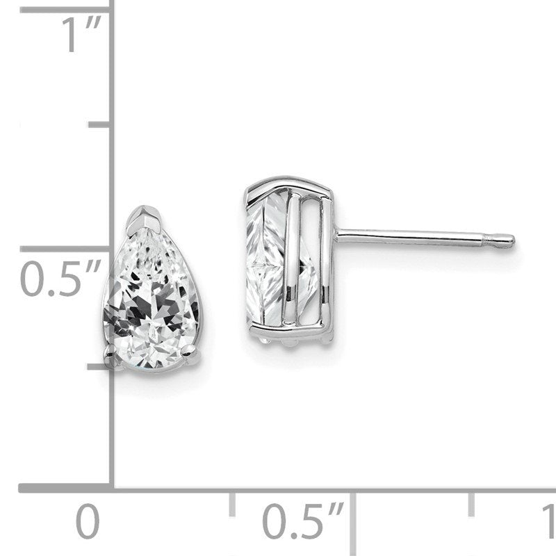 14k White Gold 8x5mm Pear Cubic Zirconia Post Earrings