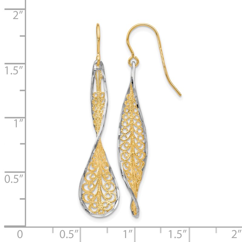 10K Two-tone D/C Dangle Shepherd Hook Earrings