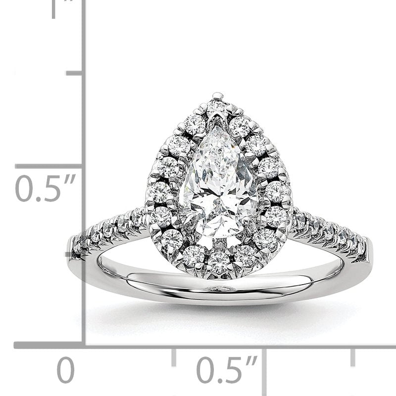 14K White Gold 1/3 carat Lab Grown Diamond VS+ F+ Semi-Mount Pear Halo Engagement Ring