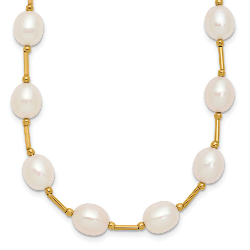 14k 7-8mm White Rice Freshwater Cultured Pearl Beaded 18 inch Necklace