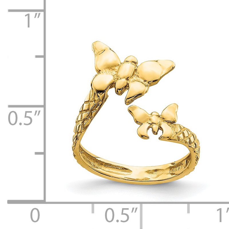 14K Polished &amp; Textured Butterfly Toe Ring