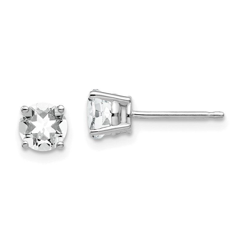 14k White Gold 5mm Round Cubic Zirconia Post Earrings