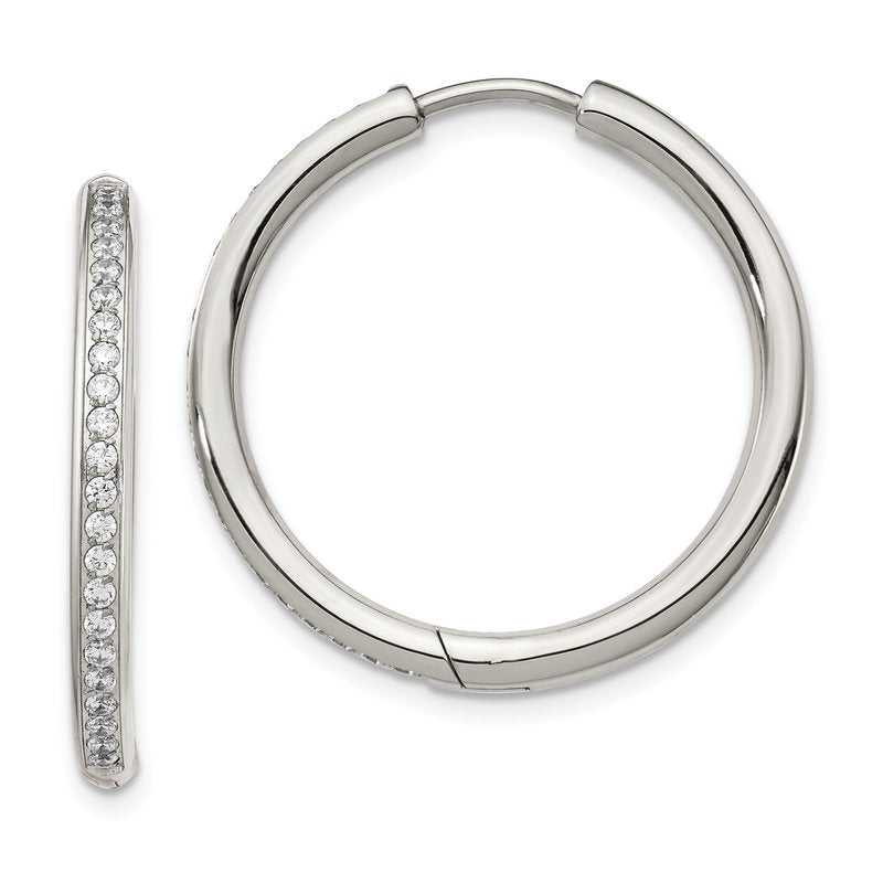 Stainless Steel Polished with CZ 2.5mm Hinged Hoop Earrings