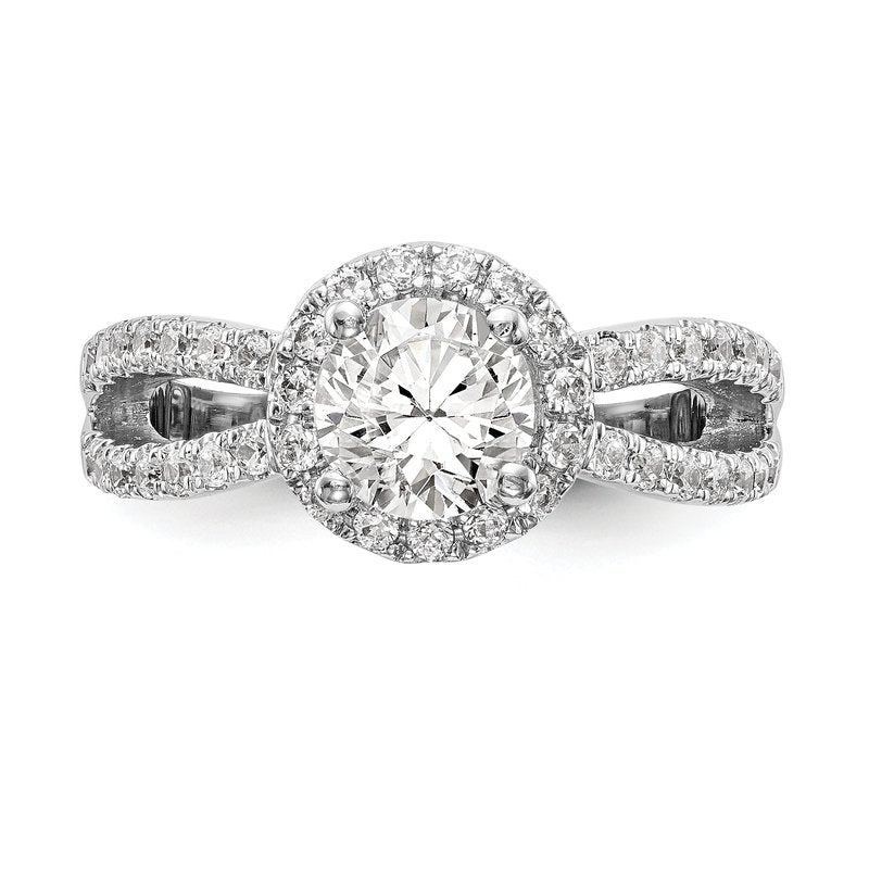 14K White Gold 3/4 carat Lab Grown Diamond VS/SI  D E F  Semi Mount Round Halo Engagement Ring