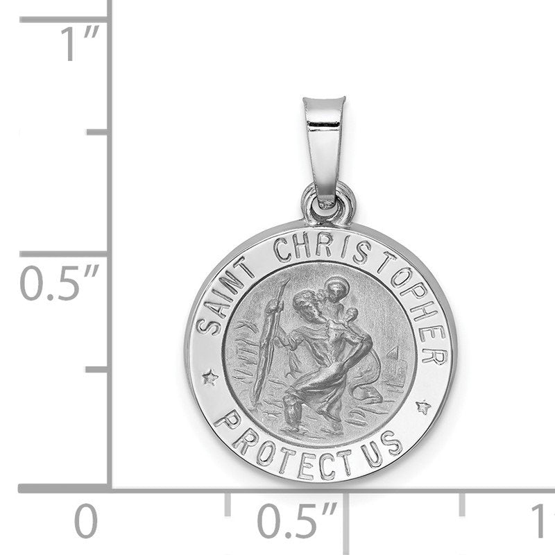 14k White Gold Polished and Satin Hollow St Christopher Medal Pendant