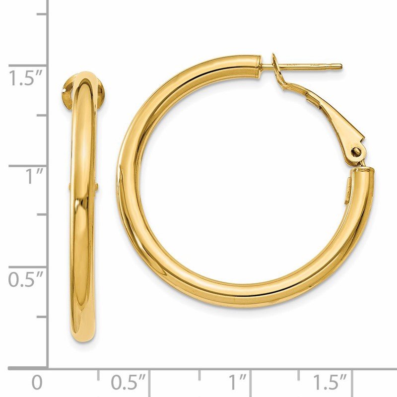 14k 3x25mm Polished Round Omega Back Hoop Earrings