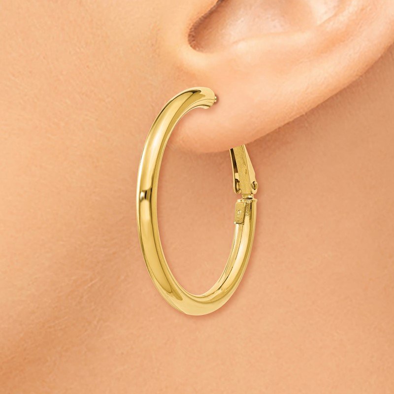 14k 3x25mm Polished Round Omega Back Hoop Earrings