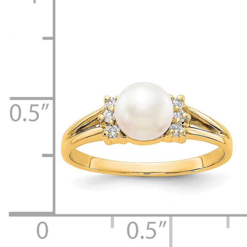 14k 6mm FW Cultured Pearl VS Diamond ring