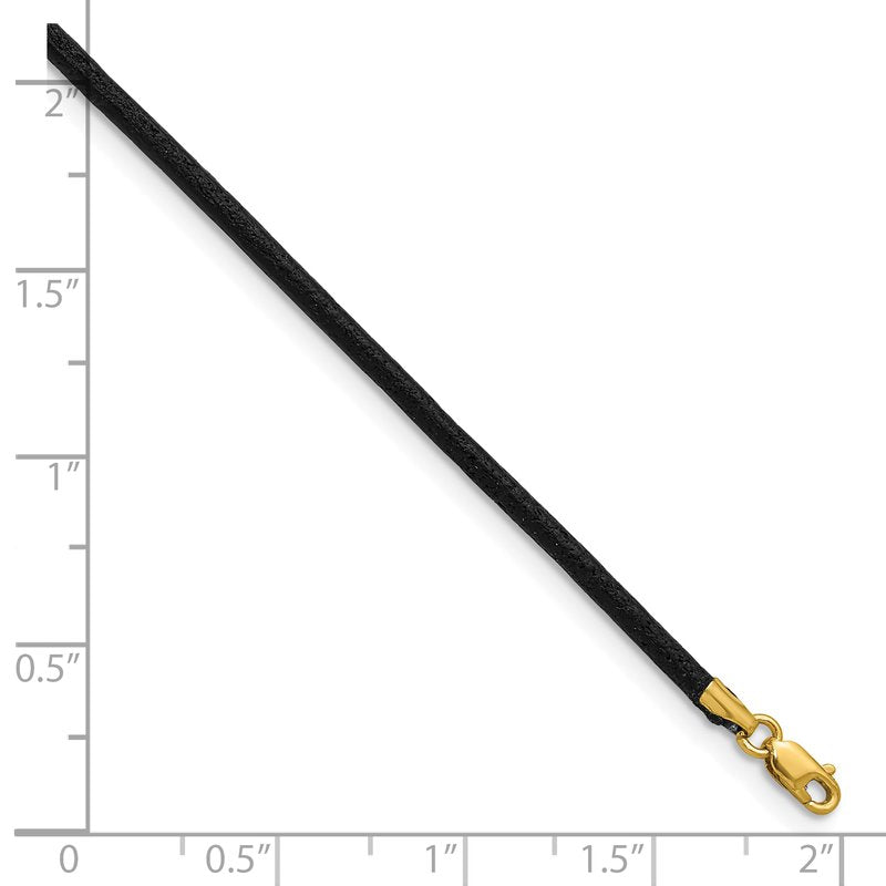 14k Yellow Clasp 2mm 16 inch Black Leather Cord Necklace