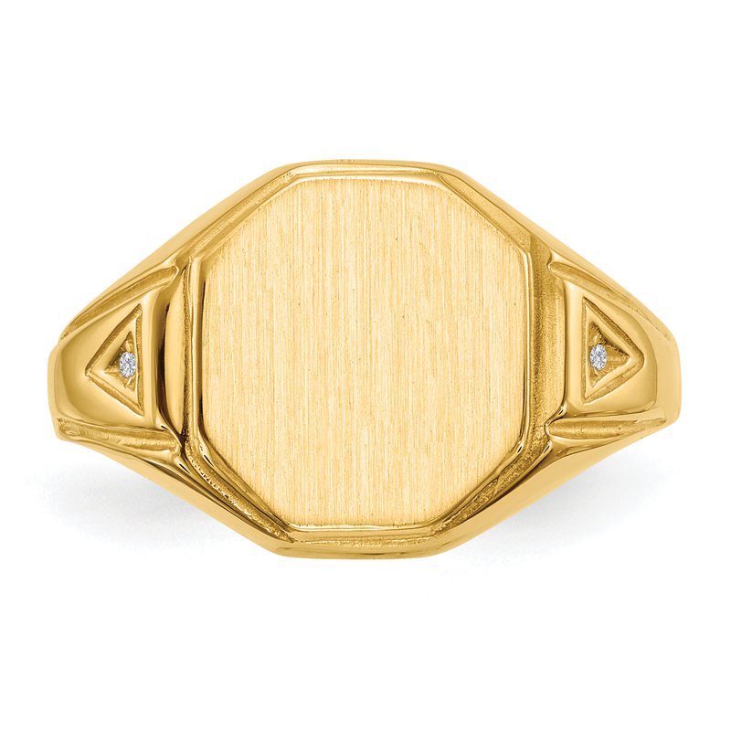 14k 11.5x12.5mm Open Back AA Diamond Mens Signet Ring