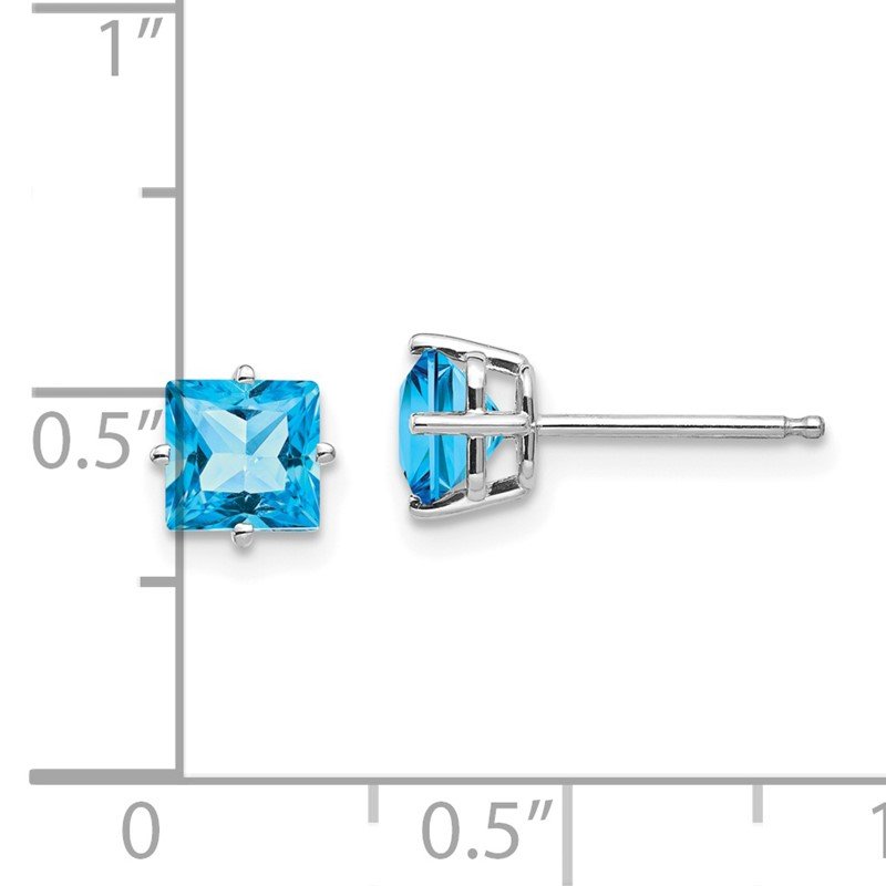 14k White Gold 5mm Princess-cut Blue Topaz Post Earrings