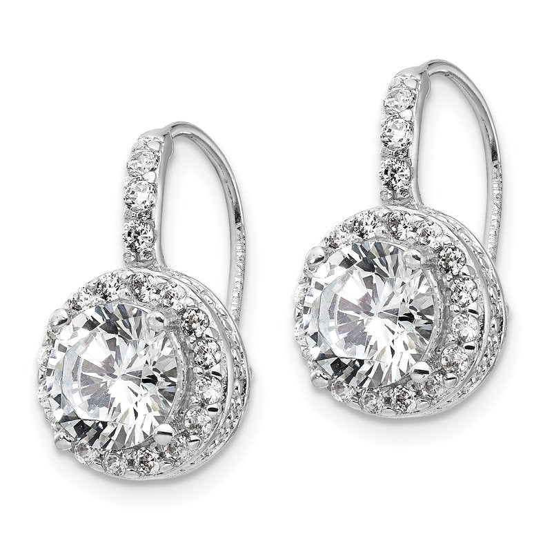 Sterling Silver Rhodium-plated Brilliant-cut Round CZ Halo Kidney Wire Dangle Earrings