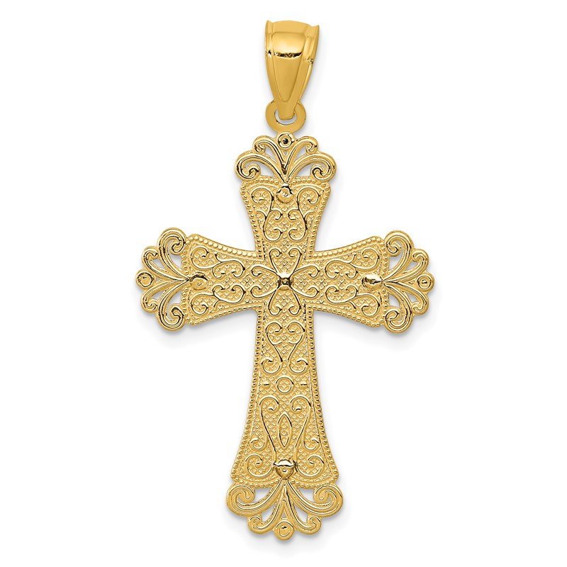 14K Two-tone Polished 2-Level Fleur de Lis Cross Pendant