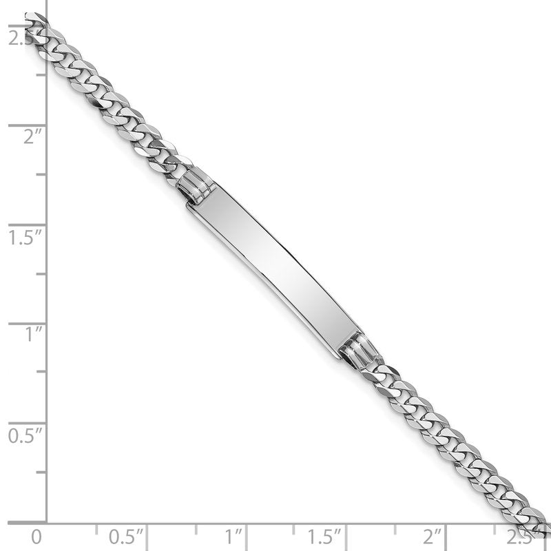 14k White Gold Polished Solid Chain/Solid Plate Flat Curb Link 25.5x5mm Plate 7 inch ID Bracelet