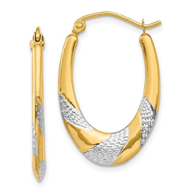 14K &amp; Rhodium Hollow Oval Hoop Earrings