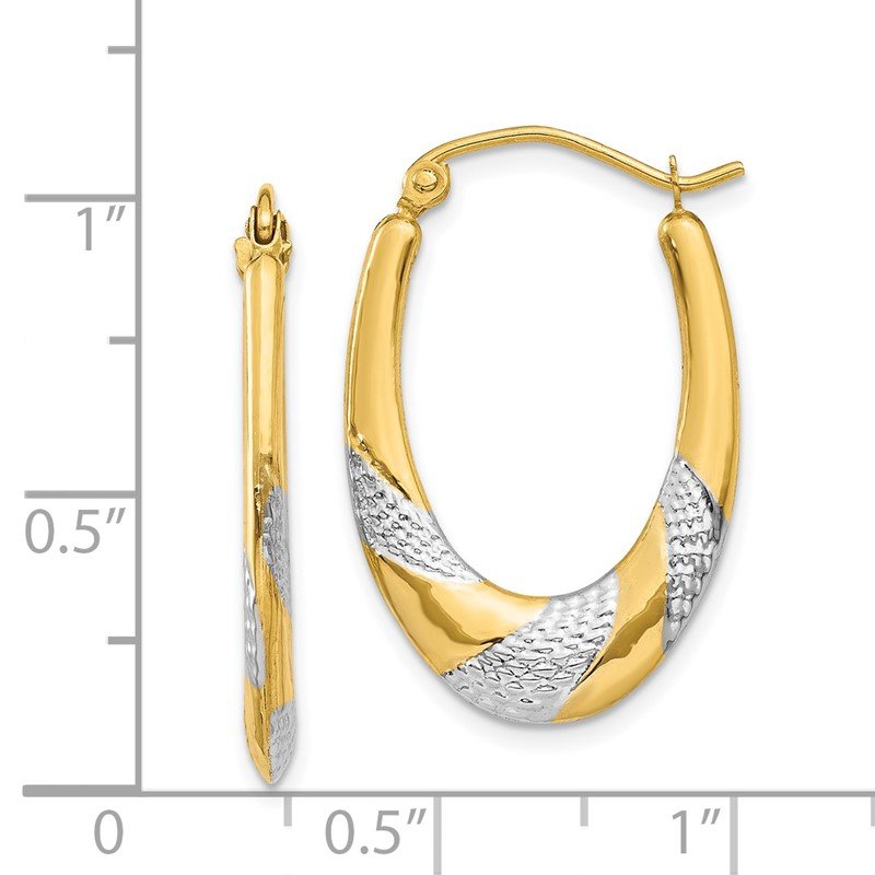 14K &amp; Rhodium Hollow Oval Hoop Earrings